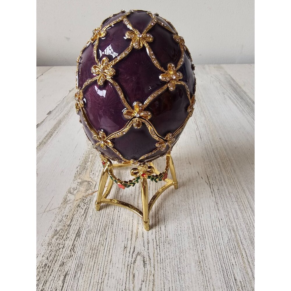 royal‎ imperial purple egg 1906 trinket box jewelry rhinestone jeweled gold new